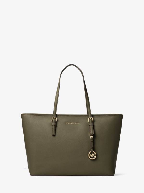 Damske Prenosná Taška Michael Kors Jet Set Medium Saffiano Leather Top-Zip Olivovo Zelená - Kabelky Michael Kors Nejlevnejsi | NQFLA-7925